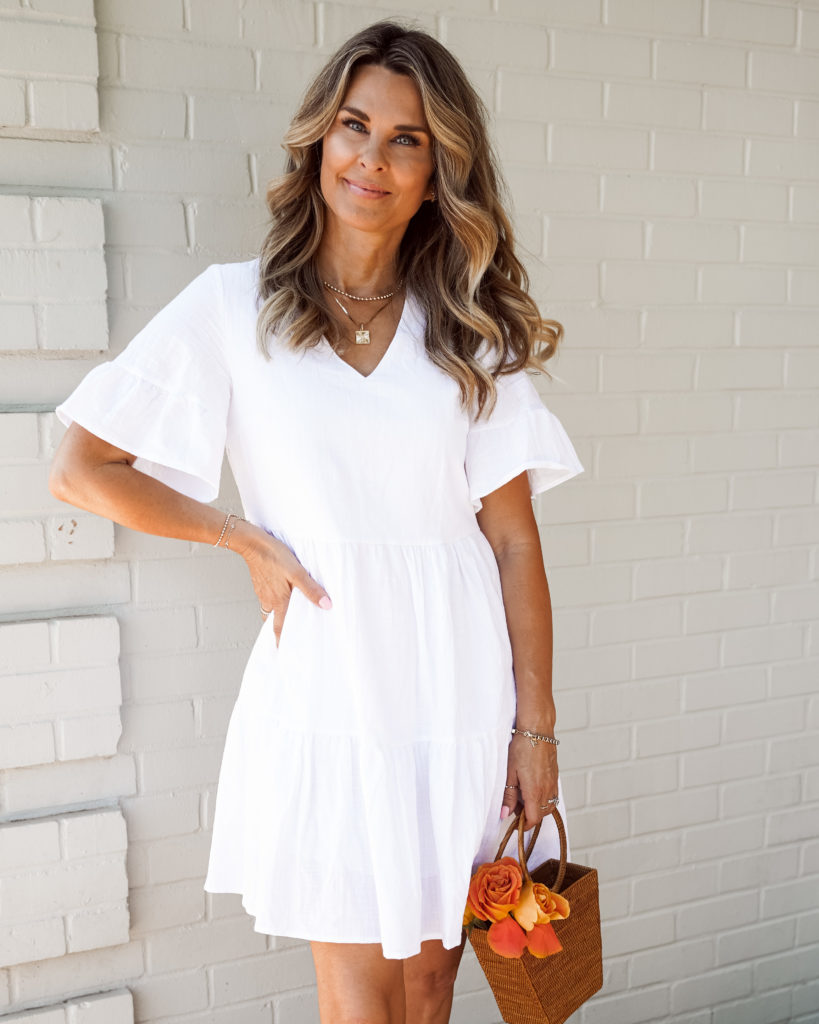 Fashion blogger wearing a simple white sundress from Amazon under $30