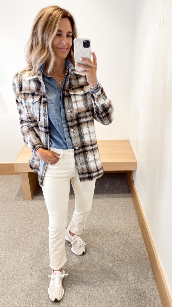 Shacket, denim top, fall outfit, evereve