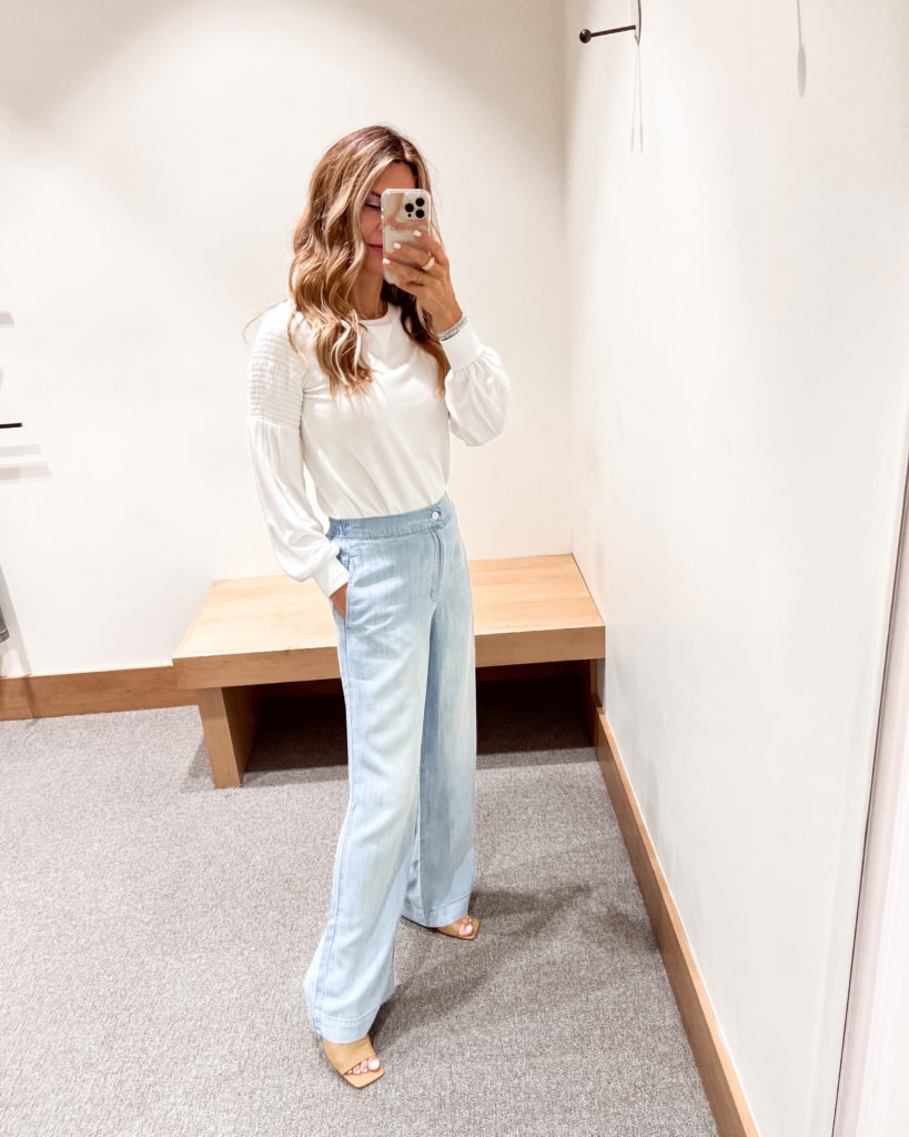 Wide-Leg Denim pants and a white blouse | her fashioned life