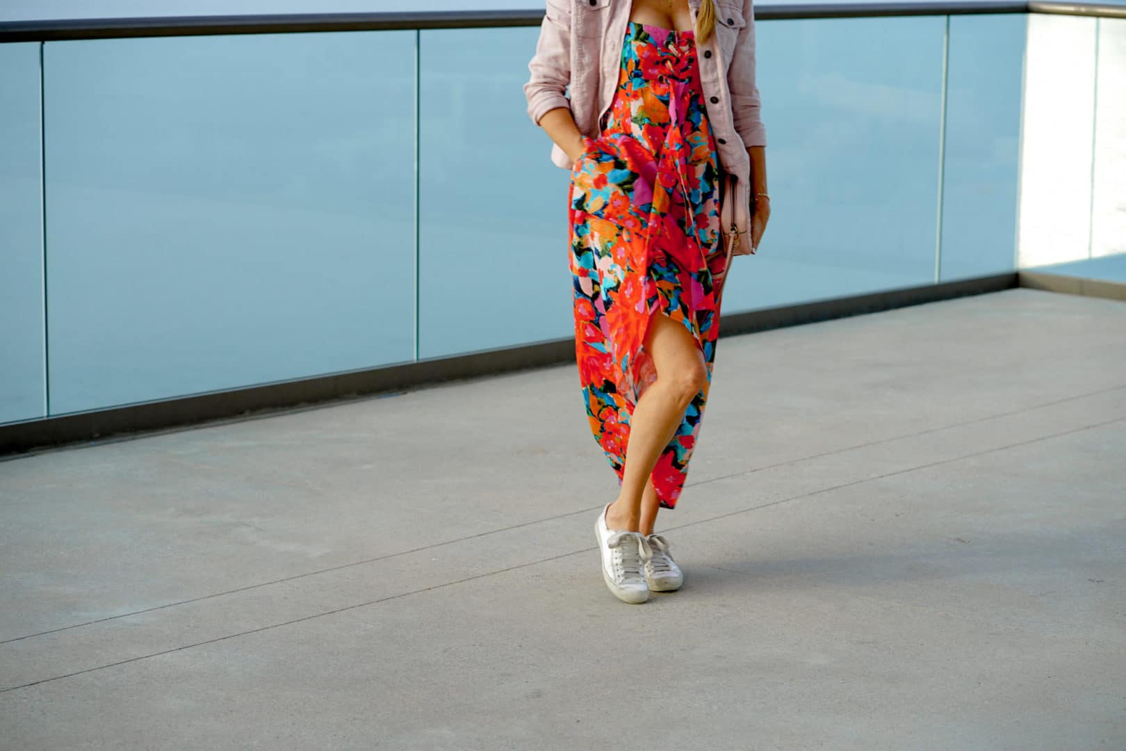 Mara Hoffman Dress Styled With White Sneakers