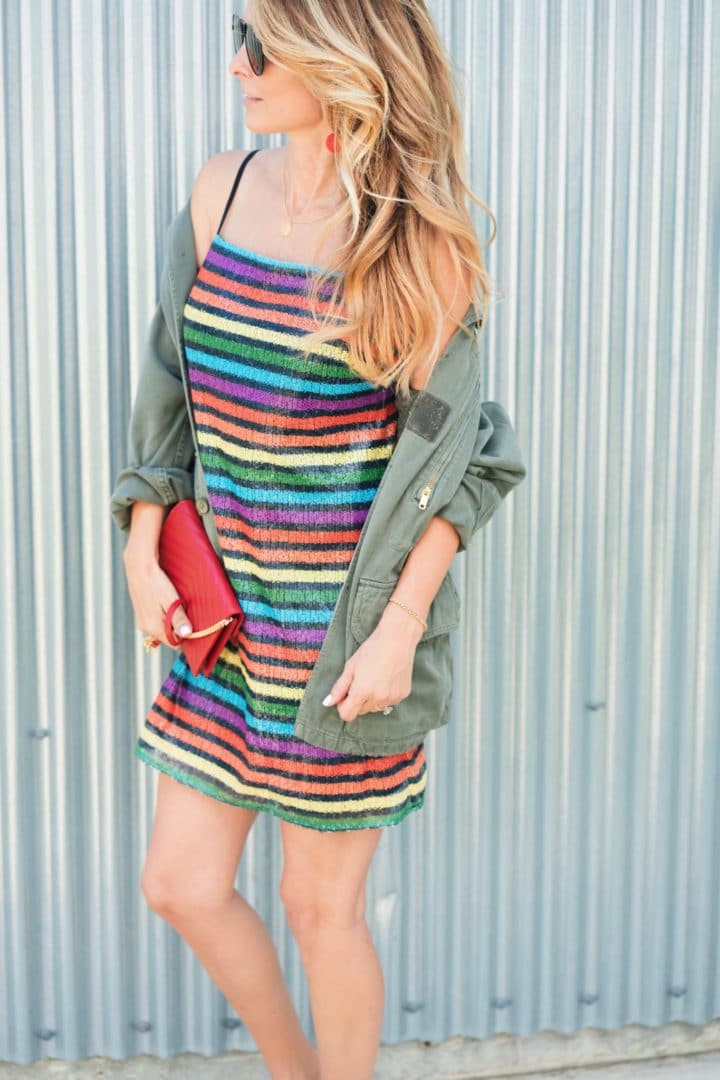 Rainbow Print Sequin Slip Dress Style