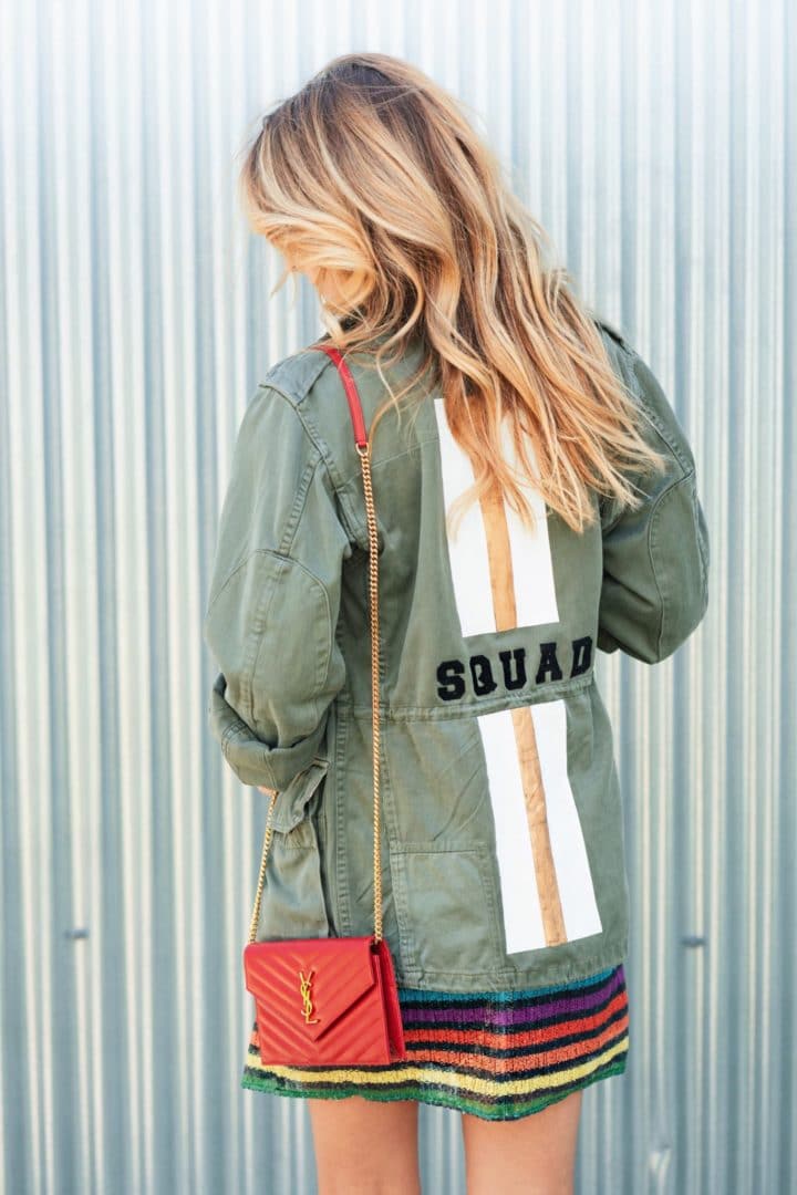 Squad Army Jacket and YSL Red Leather Bag