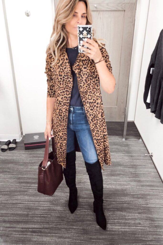 Leopard trench over knee boots